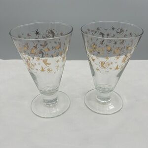 Kahlua Cocktail glasses with gold stars, Rockets, and K's Vintage Set of 2